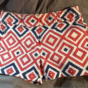 Vineyard Vines Red and Blue Bermuda Shorts with Geometric Pattern